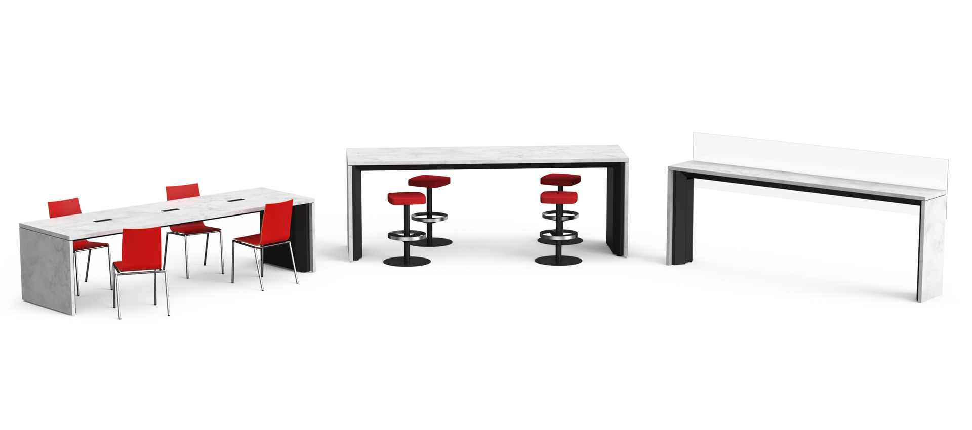 Collaborative furniture collection of charging power bar and table