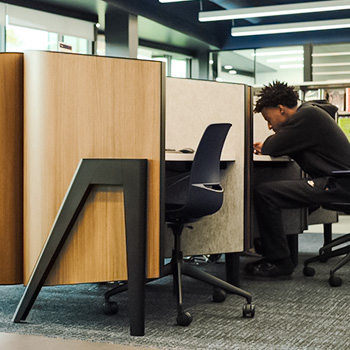 student working in contemporary cove carrel