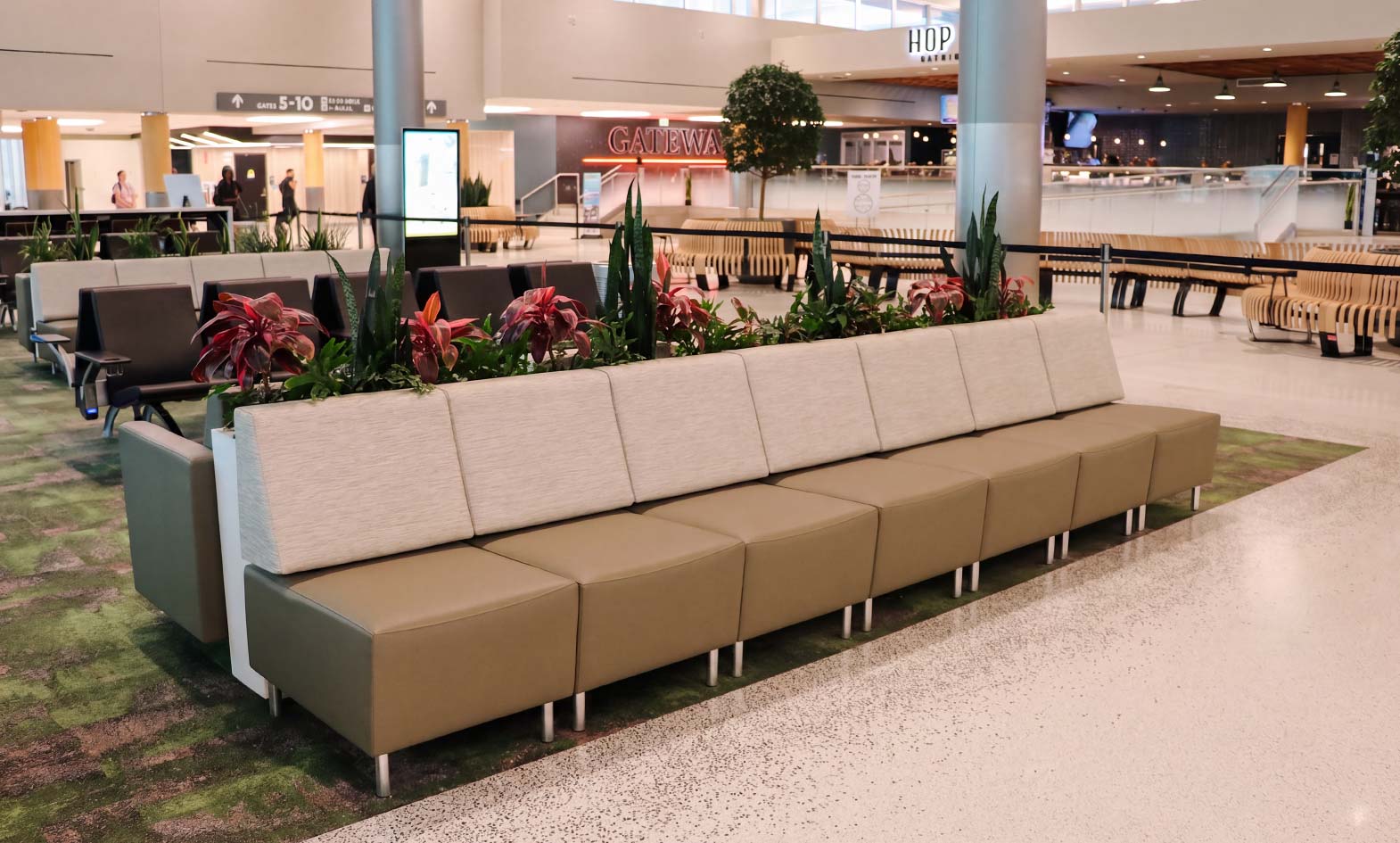 Lounge seating by agati furniture in fort wayne airport, this photo features the Gee Straight.