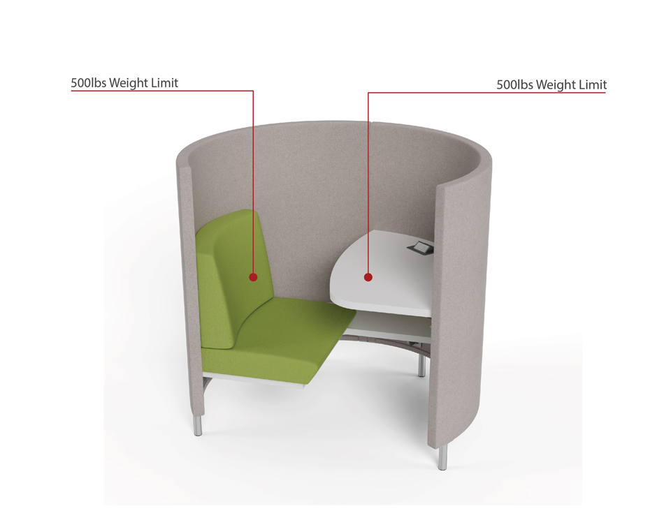 Pod Quick Ship with grey fabric surrounds and light green seat