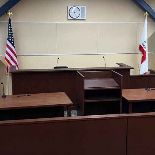 mock courtroom furniture in Jordan High School