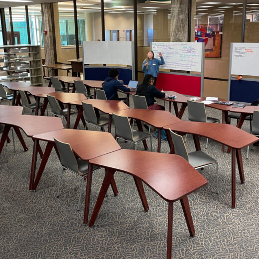 Student Success Center with flexible tables in University classroom setting