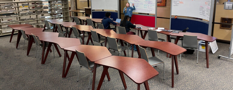 Student Success Center with flexible tables in University classroom setting