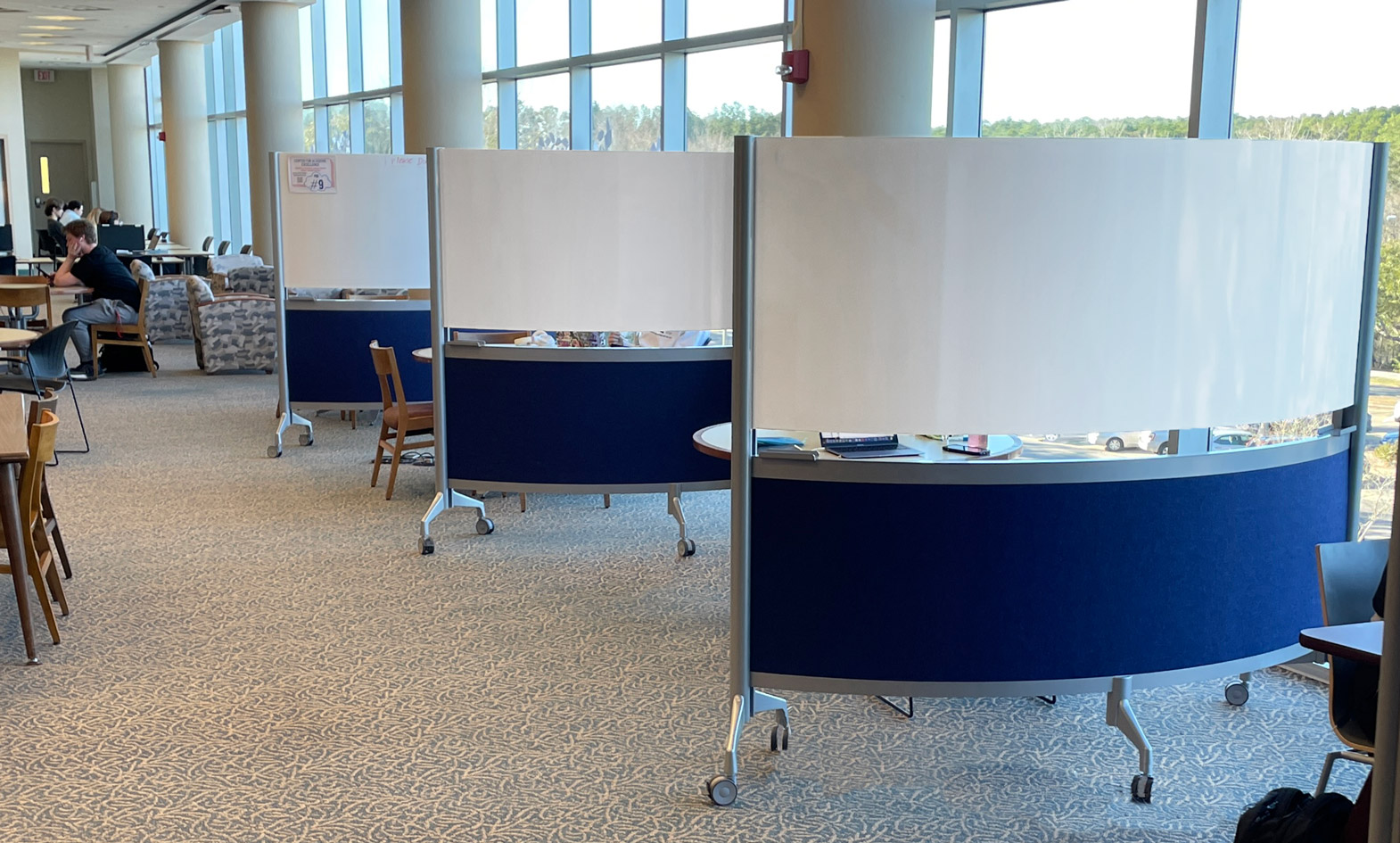 Student Success Center with curved mobile witheboards on casters for flexibility
