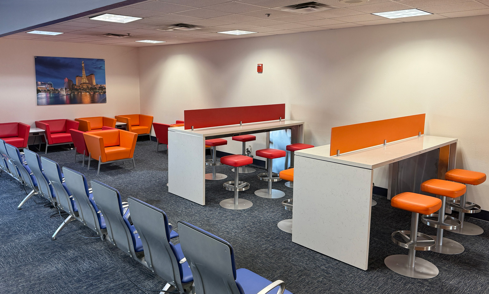 Orange and red airport furniture at Shreveport Airport