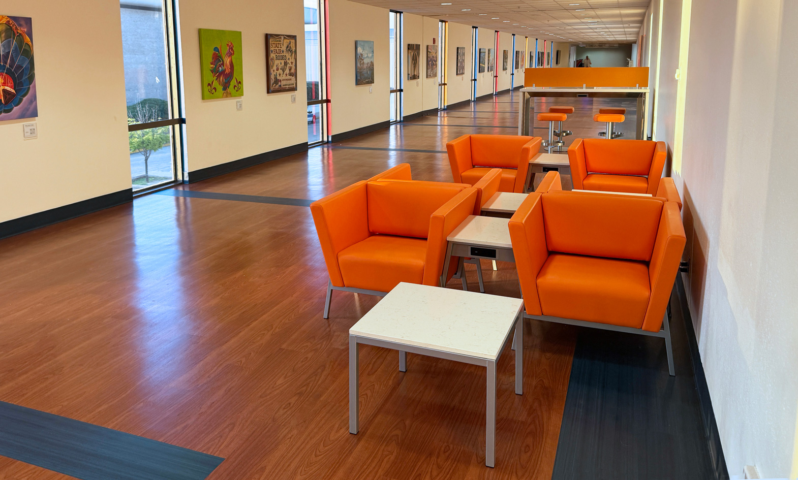 Orange lounge chairs at Shreveport