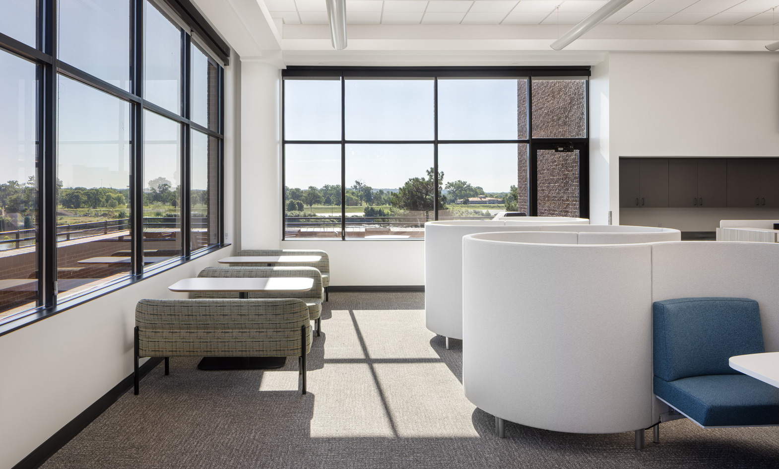 work pods with chair in corporate office