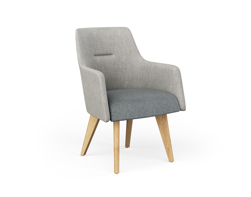 Bucket-style Guest Armchair fully-upholstered with four wood leg base and replaceable seat