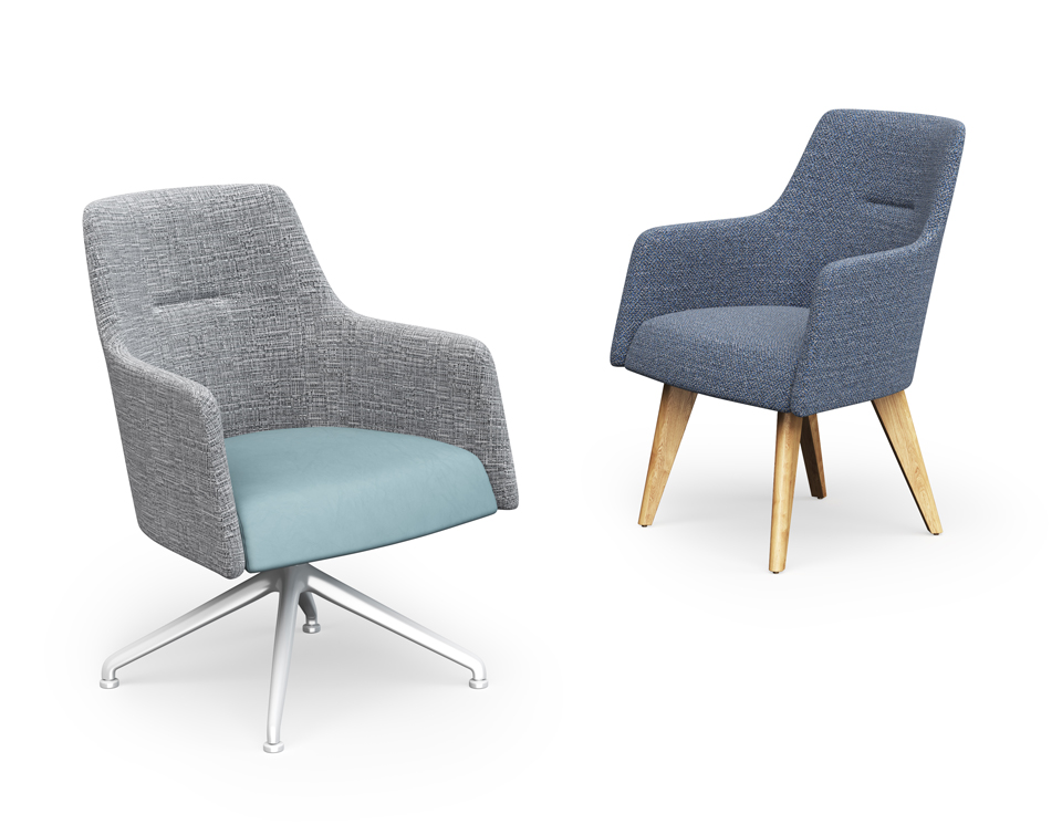 Bucket-style Guest Armchair fully-upholstered showing both leg options