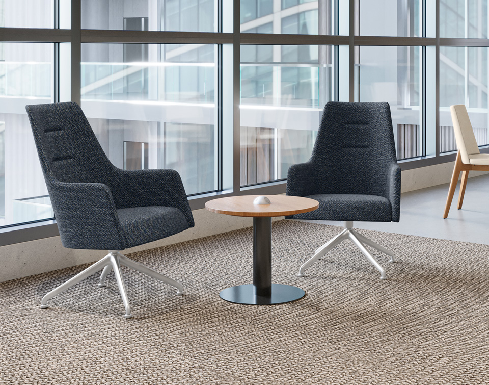 Modern High Back Lounge chairs and matching dining chairs in public space