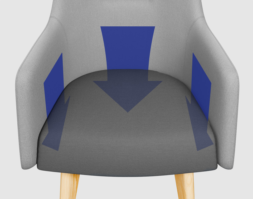 Design detail of push-through gap between seat and back