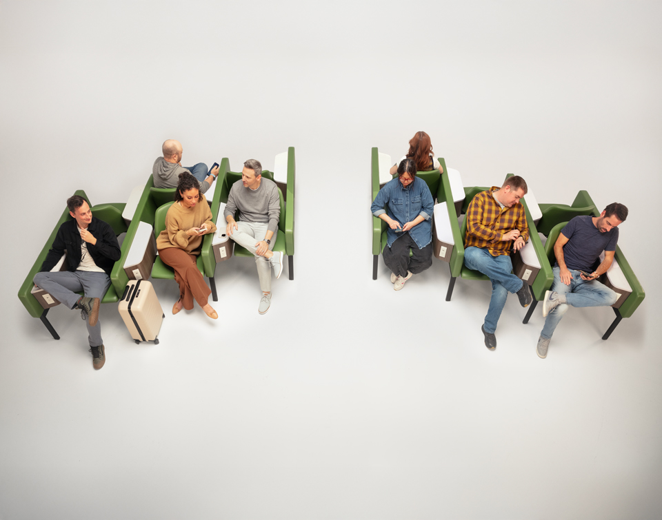 Architects sitting in "Departures" high density seating for Airports