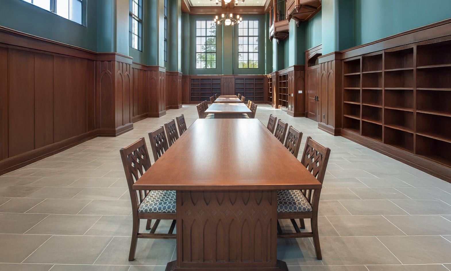 gothic style tables and chairs in high school library