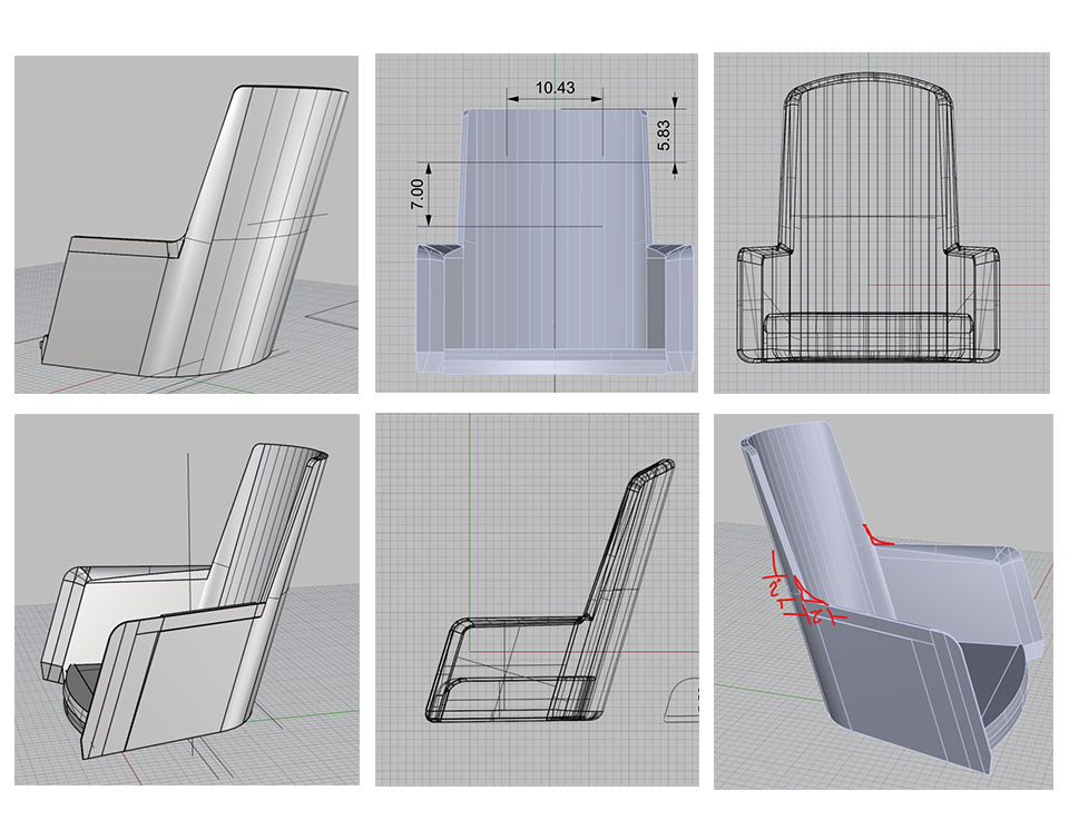 engineering drawings of etta lounge chair