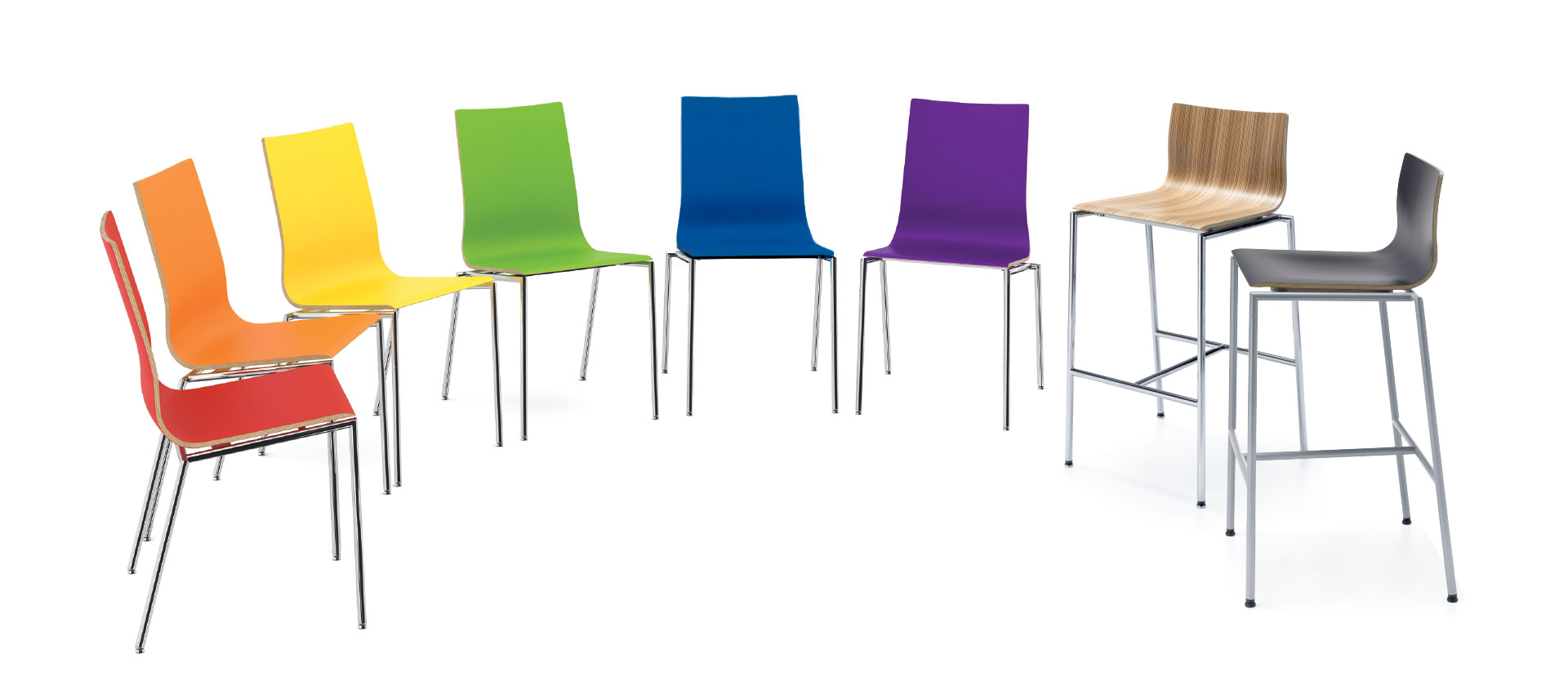Colorful chairs and stools
