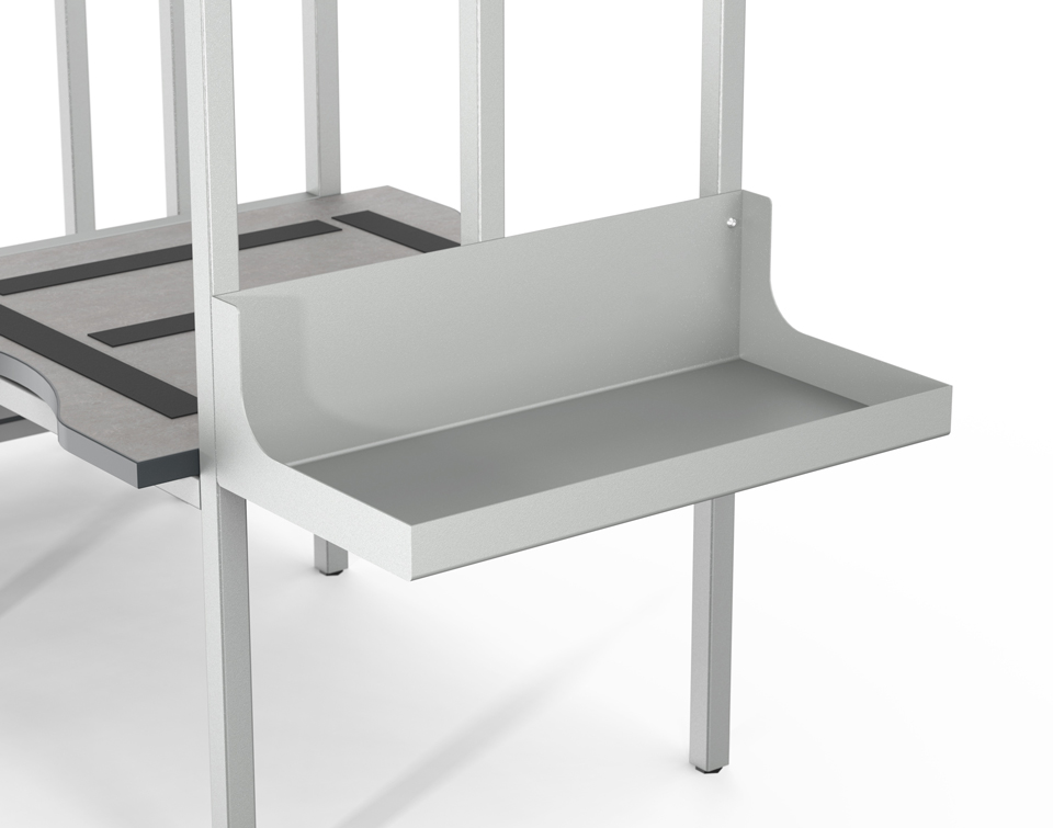 Close up view of tray in front of vein exam stand