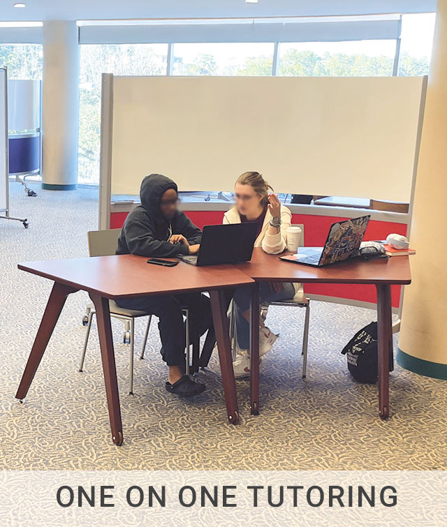 Students in a student success center doing one on one study using Agati furniture