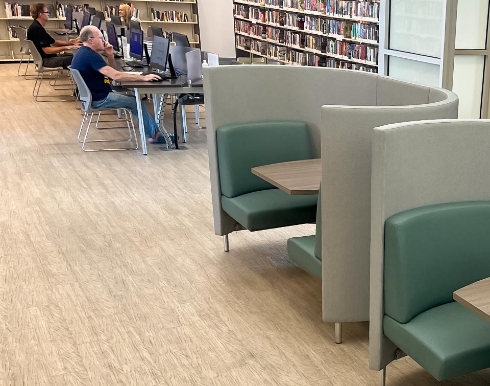 Bonita Springs public library featuring study pods and manifest computer workstations by Agati Furniture