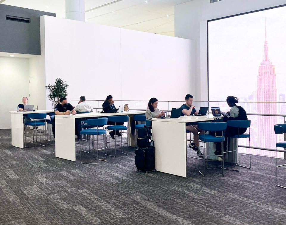 Power bars in airports support working travelers in busy airport environments with integrated power stations.