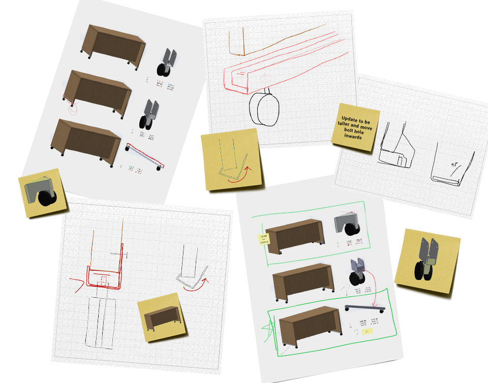 Details of the prototyping process for designing the more practical grant courtroom furniture collection