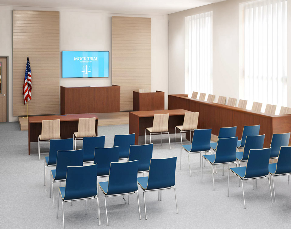 Grant courtroom furniture collection by Agati furniture, in a mock courtroom environment