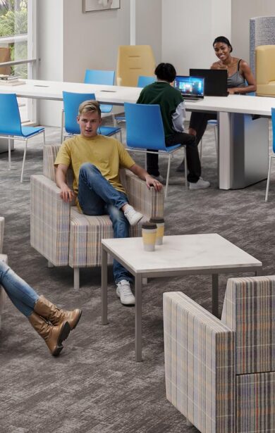 Reslife furniture in residence hall study lounge for students