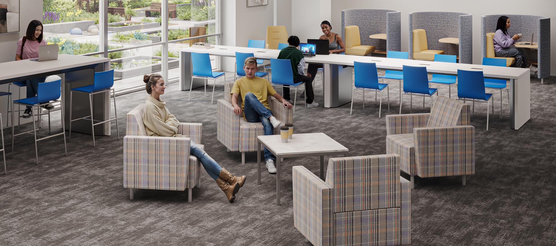 Reslife furniture in residence hall study lounge for students