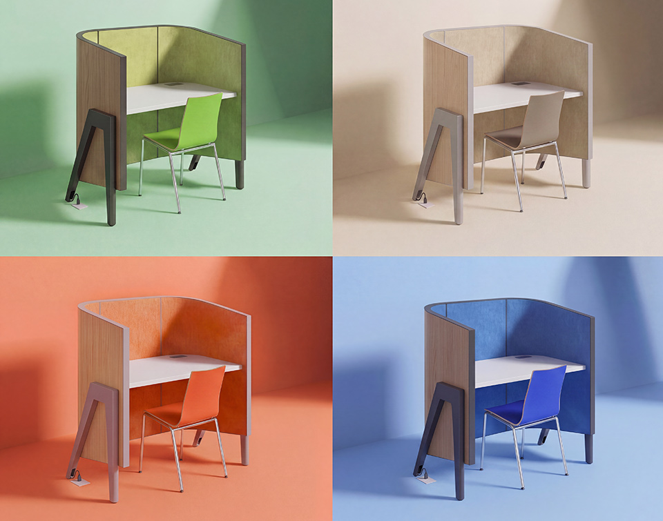The color options of the cove study carrel