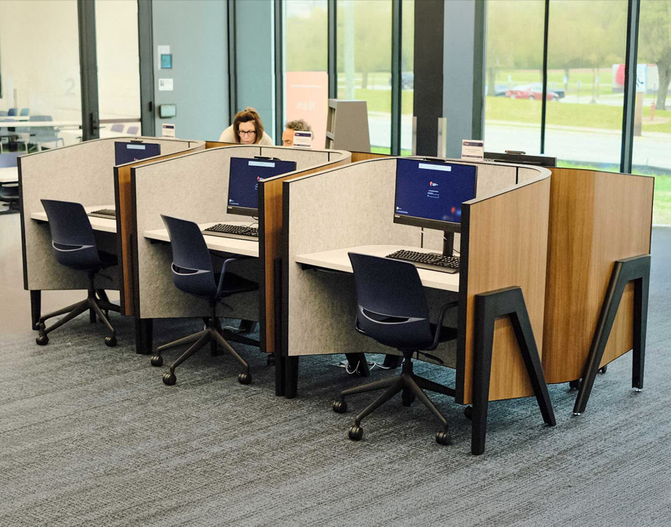 Cove study carrels arranged back to back at the Columbus Library