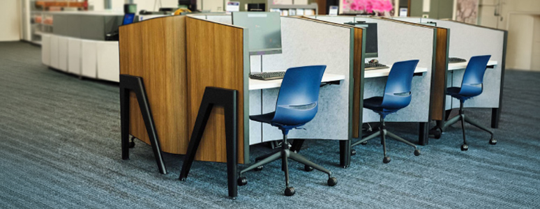 Cove study carrels at columbus library, these library computer workstations helped to modernize the library