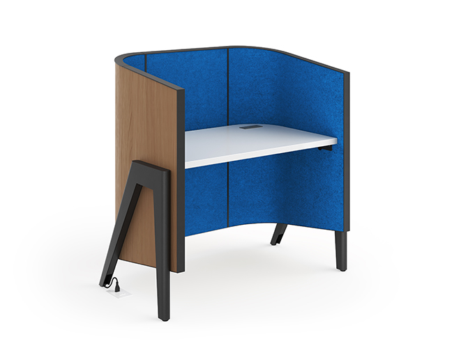 carrel with blue fabric