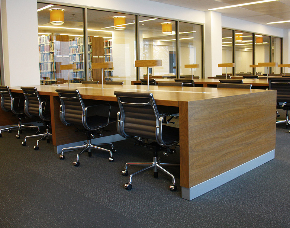 American University School of Law furniture featuring wood study tables by Agati furniture