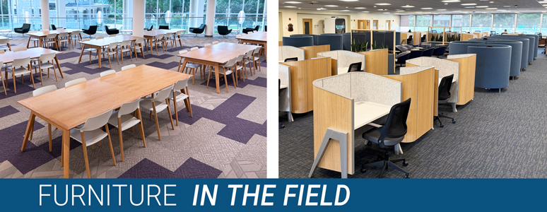 AGATI group study tables at JMU Carrier Library and individual study carrels at UVA Claude Moore Library.