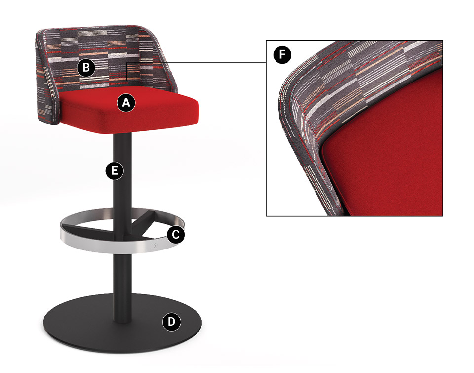 Altezza Stool with close up detail specifications