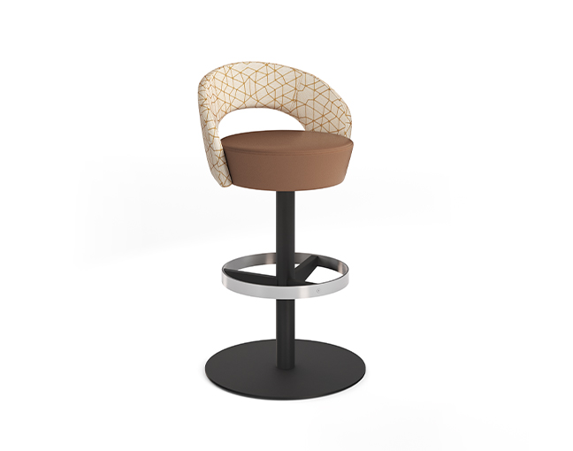 Bar-height Anello Stool with backrest with black disc base