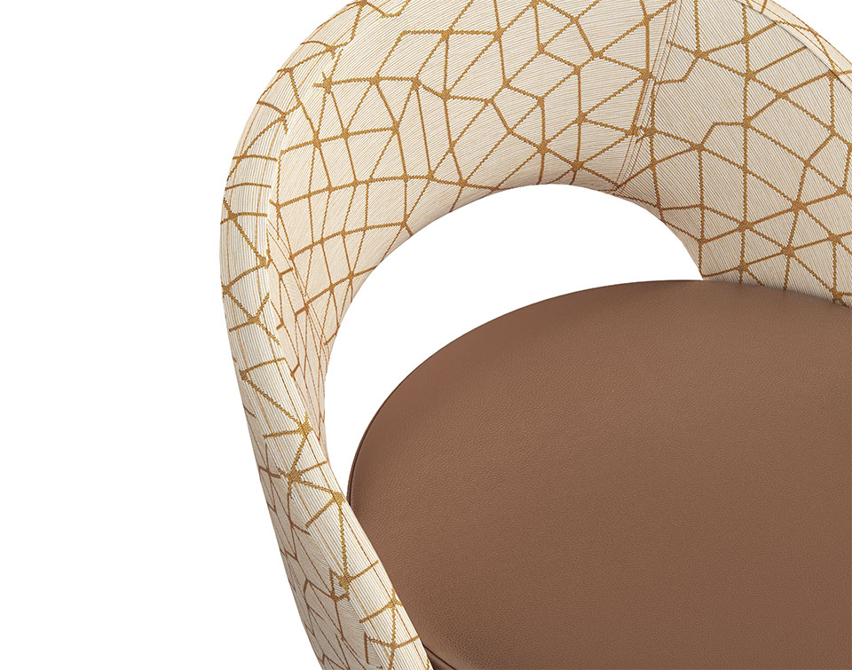 Close up detail shot of the anello stool with a backrest