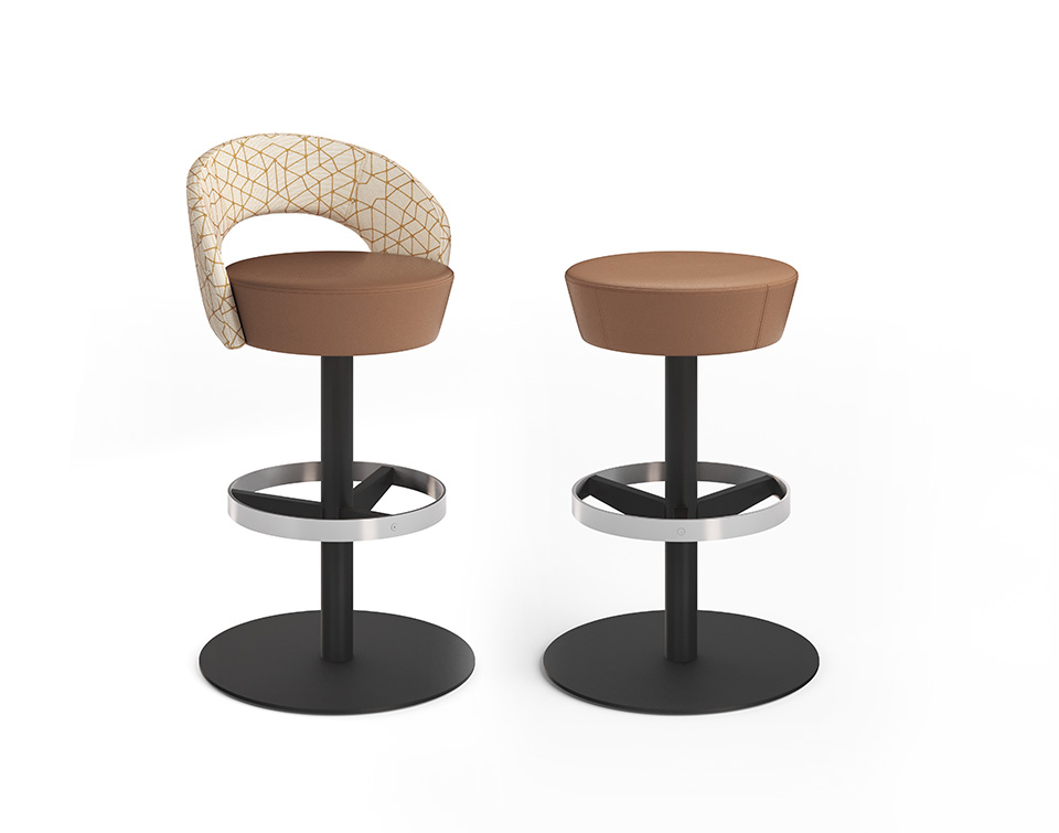 Two anello stools shown side by side showing the version with the backrest next to one with no backrest